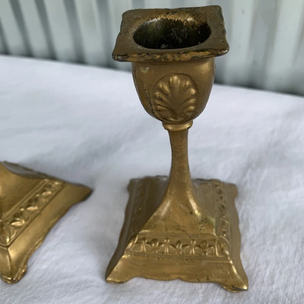 Brass candleholders ornate LOT OF 2 small  4